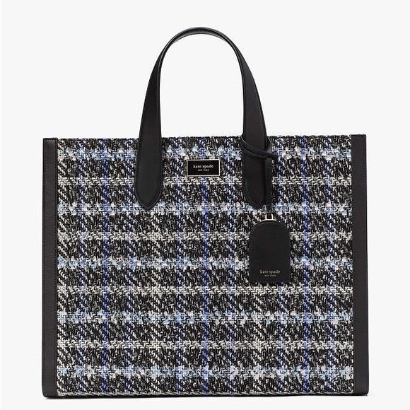 ♠️kate spade Manhattan Plaid Tweed Large Crossbody Tote, Black